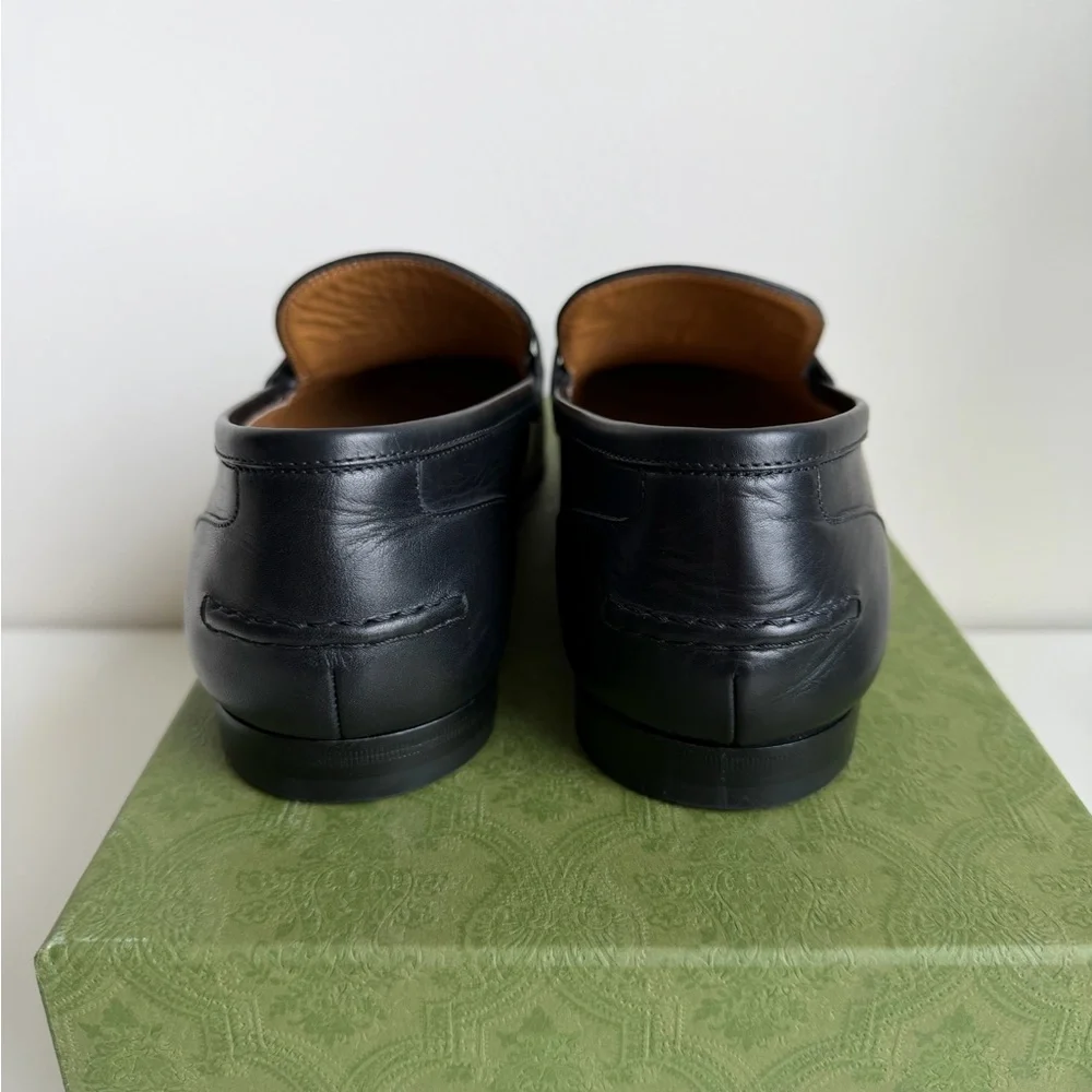 Gucci Black Leather Horsebit Loafers